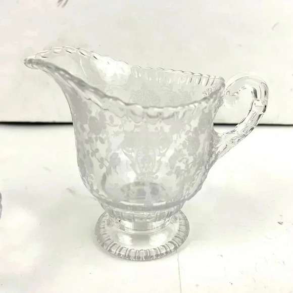 VTG Cambridge Rose Point Divided Dish Sugar and Creamer Etched Clear Glass - Picture 7 of 13